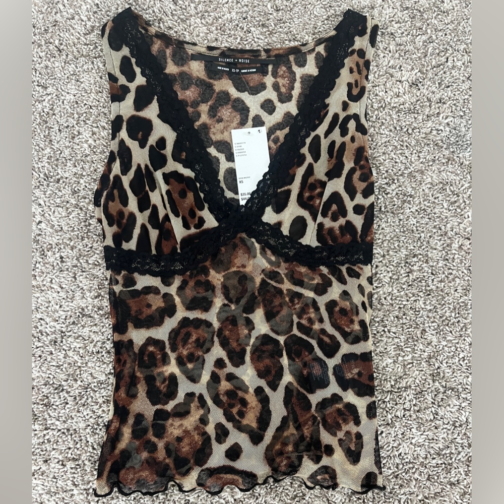 Urban Outfitters Leopard Print Lace Trim Top